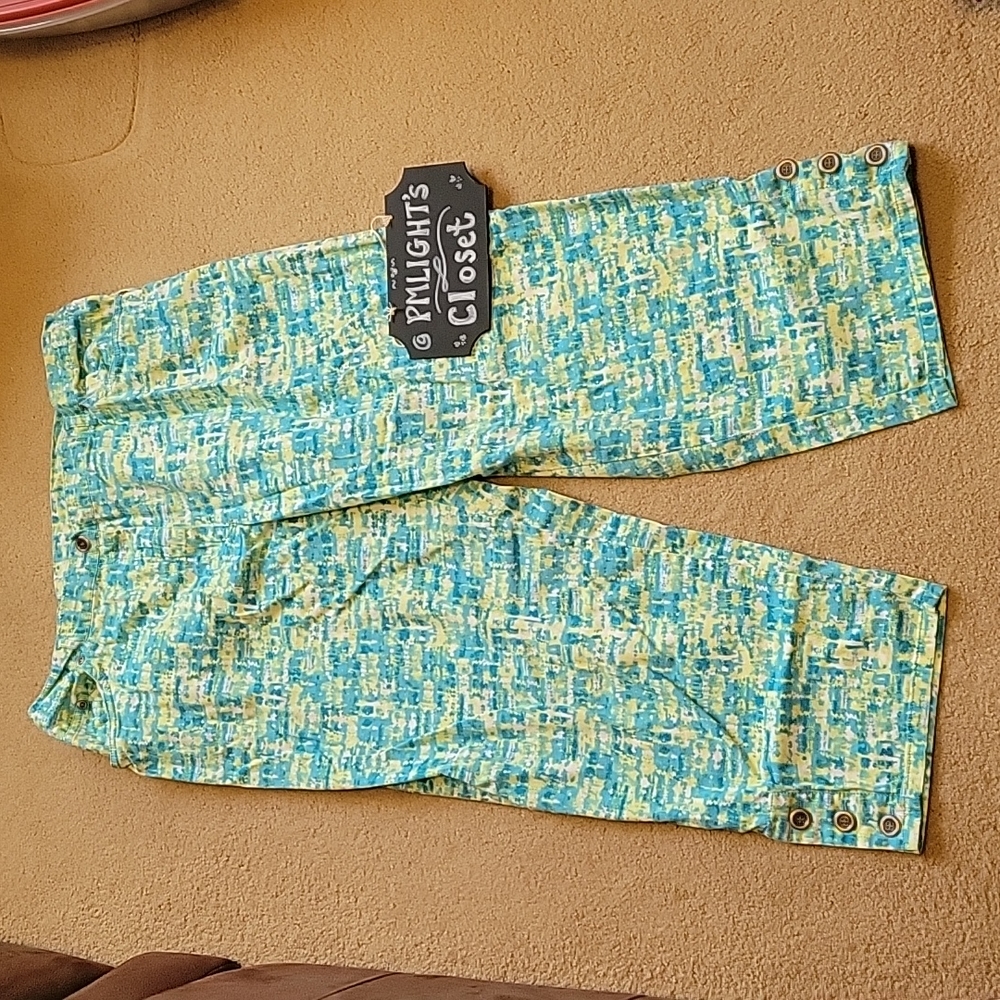 Ruby Rd. Capri Pants 14 Teal Blue Green White